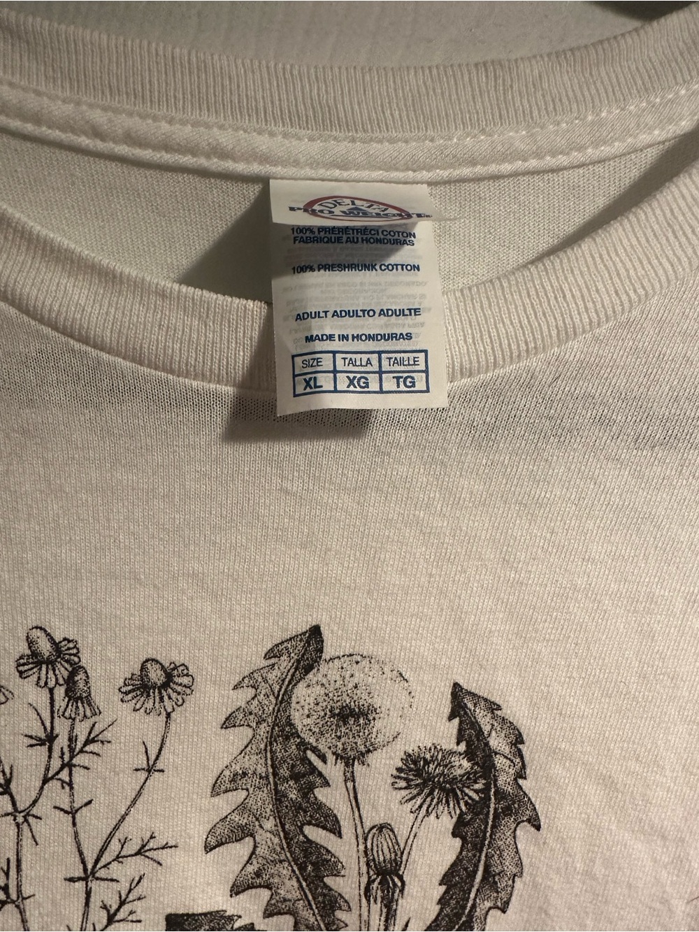 Gildan White Graphic Tee with Black Botanical Skeleton Print - Picture 3 of 4